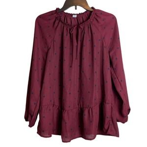 Old Navy Blouse Polka Dot Maroon Blue Size Large EUC